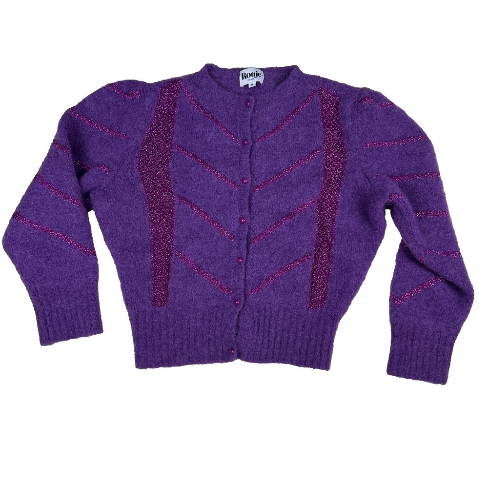Rouje Paris Tina Cardigan Sweater Violet Purple Italy Mohair Alpaca FR 38 US 6 M